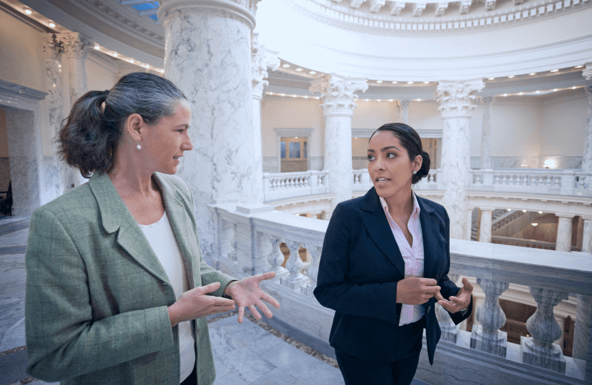 two businesswomen talking