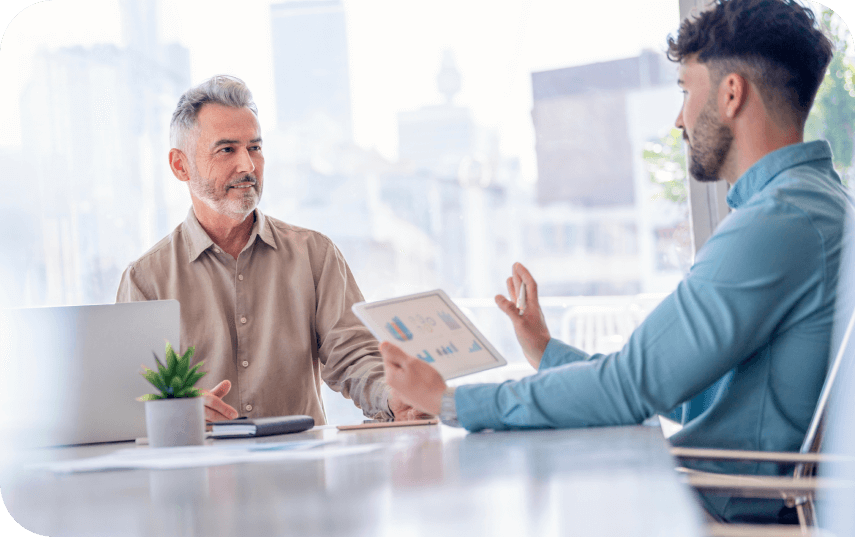 Two men discussing during a work meeting